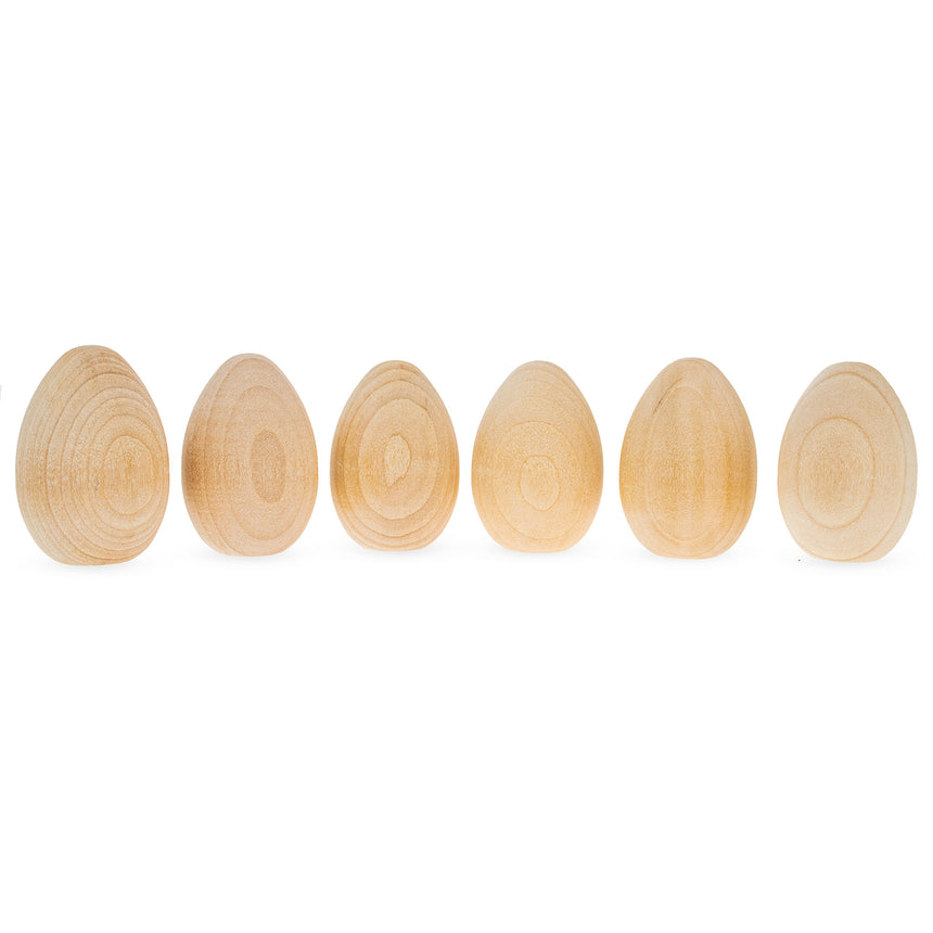 Wood 6 Miniature Unfinished Blank Wooden Eggs 2 Inches in Beige color Oval