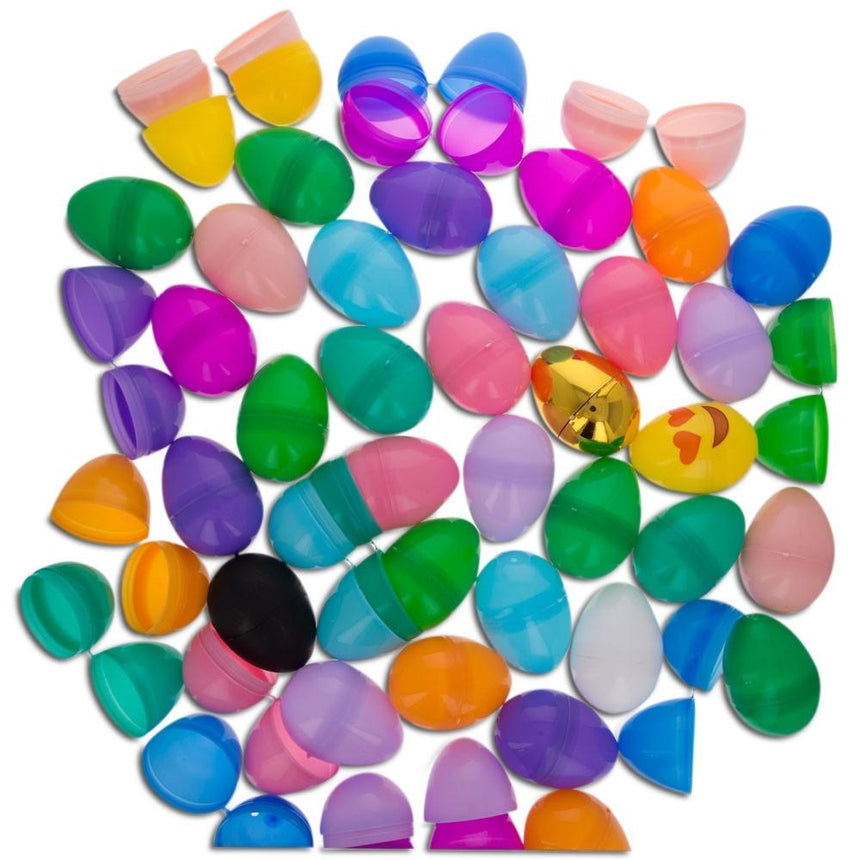 Plastic Set of 48 Easter Eggs Filled with Fruit Snacks in Multi color Oval