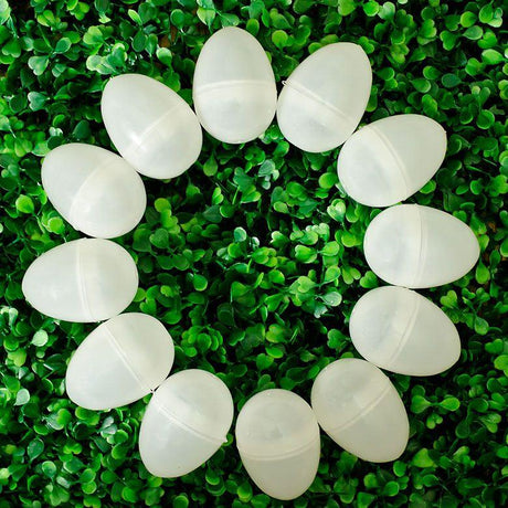 12 White Plastic Easter EggsUkraine ,dimensions in inches: 2.25 x 1.65 x 1.65