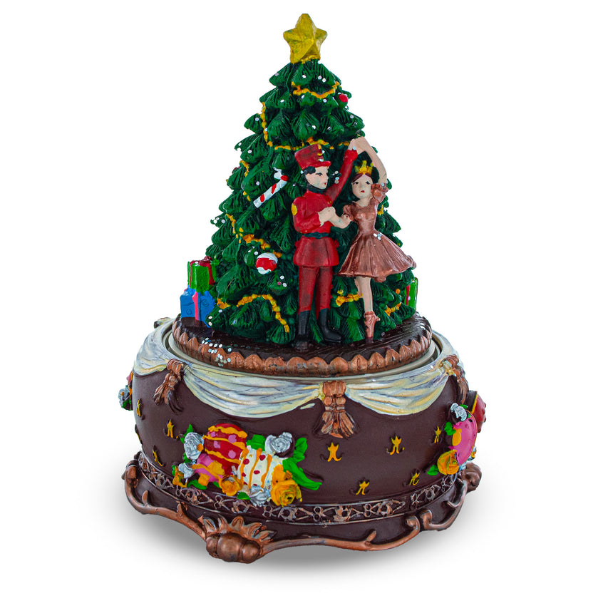 Resin Nutcracker and Ballerina Wind-Up Christmas Musical Figurine in Multi color