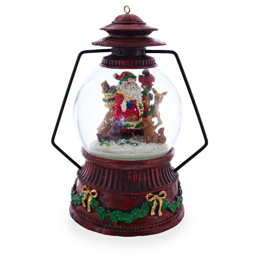 Resin Santa's Wildlife Symphony Illuminated Musical Snow Globe in Red color