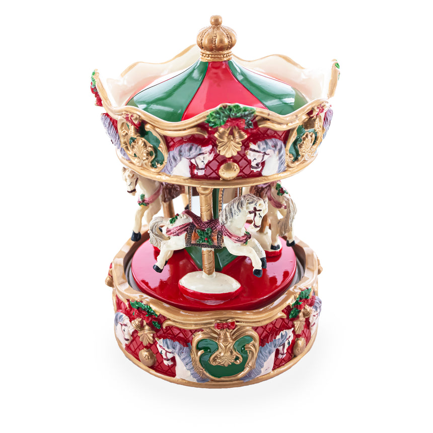 Merry-Go-Round Melody: Musical Christmas Figurine with Spinning Carousel Horses ,dimensions in inches: 6.35 x 4.2 x 4.2