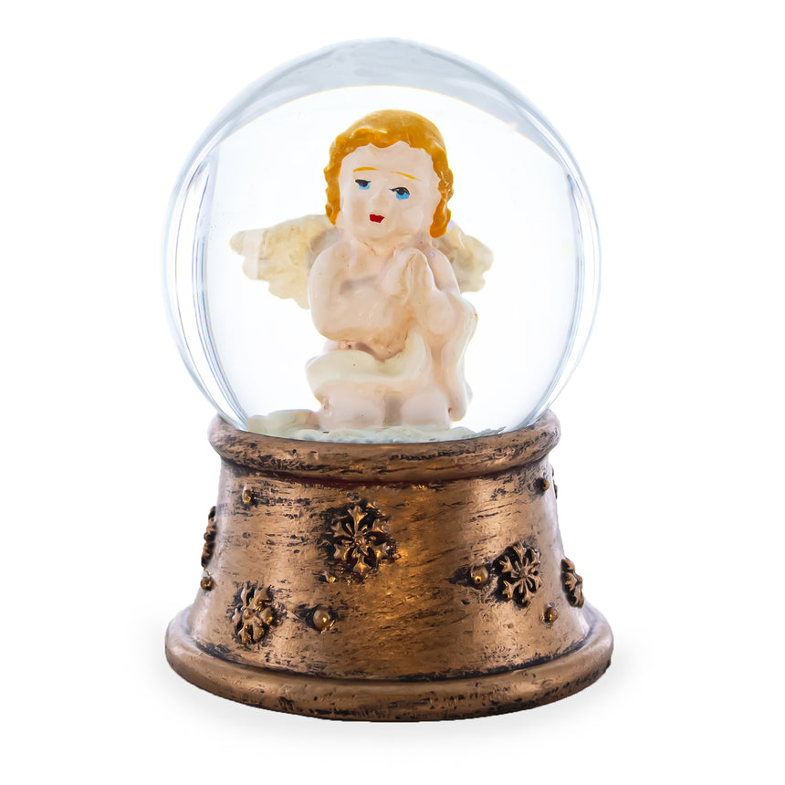 Resin Golden Angel Mini Water Snow Globe in Beige color Round