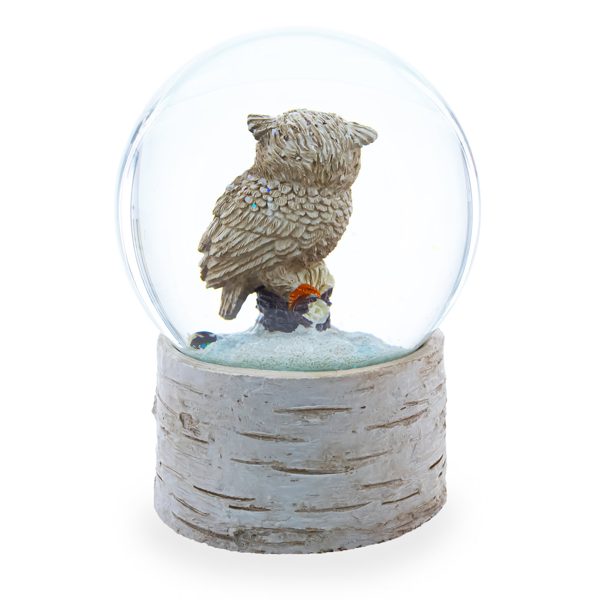 Melodic Owl Perched on Tree Branch: Musical Water Snow Globe ,dimensions in inches: 5.5 x 3.3 x
