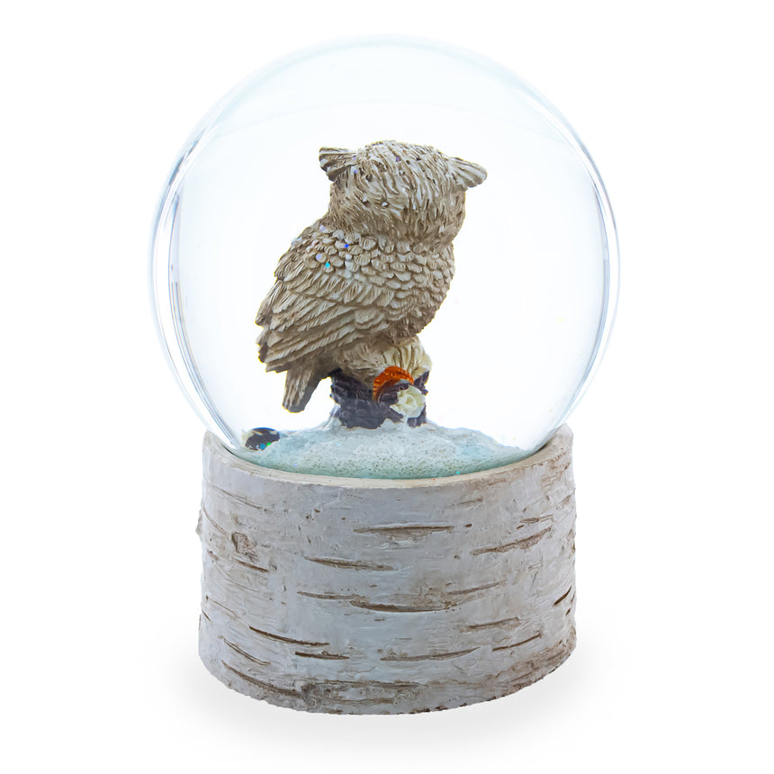 Owl Perched on Tree Branch Musical Water Snow Globe ,dimensions in inches: 5.5 x 4 x 3.3