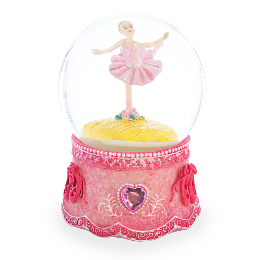 Glass Ballerina in Spin Musical Water Snow Globe in Pink color Round