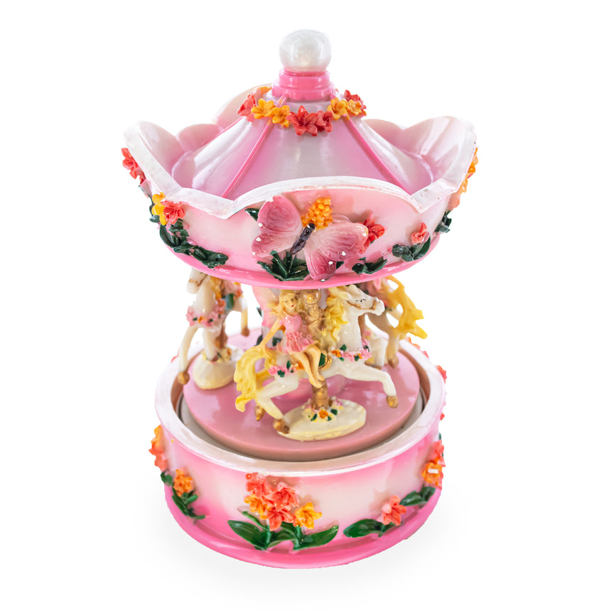 Pink Fairy Floral Carousel Musical Figurine ,dimensions in inches: 6.5 x 4.4 x 4.4