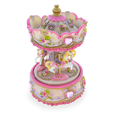 Floral Three Horses Carousel Spinning Musical Figurine ,dimensions in inches: 6.6 x 4.25 x 4.25