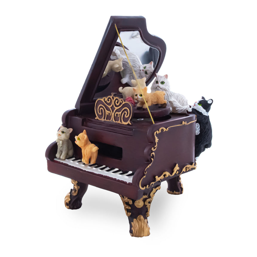 Resin Purrfect Piano Serenade: Animated Musical Figurine with Cats Playing in Brown color