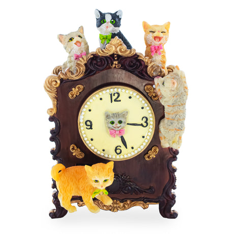 Resin Whimsical Cat Clock Concert: Animated Musical Figurine with Playful Felines in Multi color