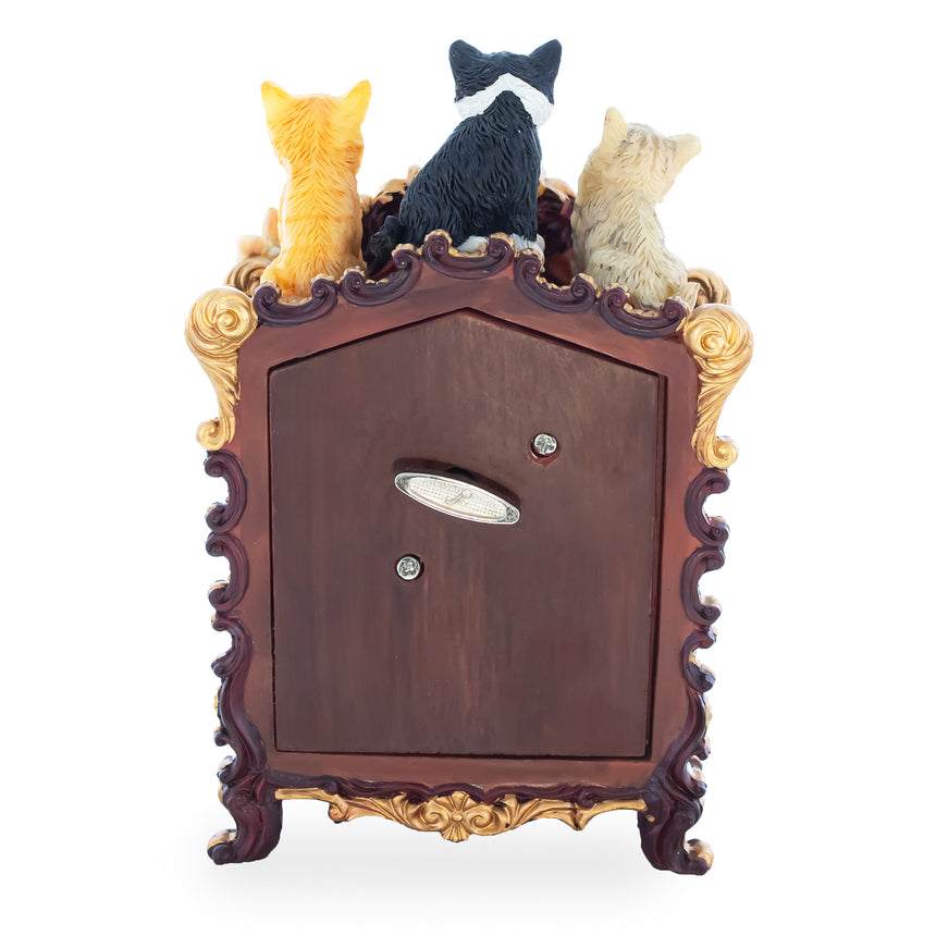 Whimsical Cat Clock Concert: Animated Musical Figurine with Playful Felines ,dimensions in inches: 6.1 x 4 x 3.3