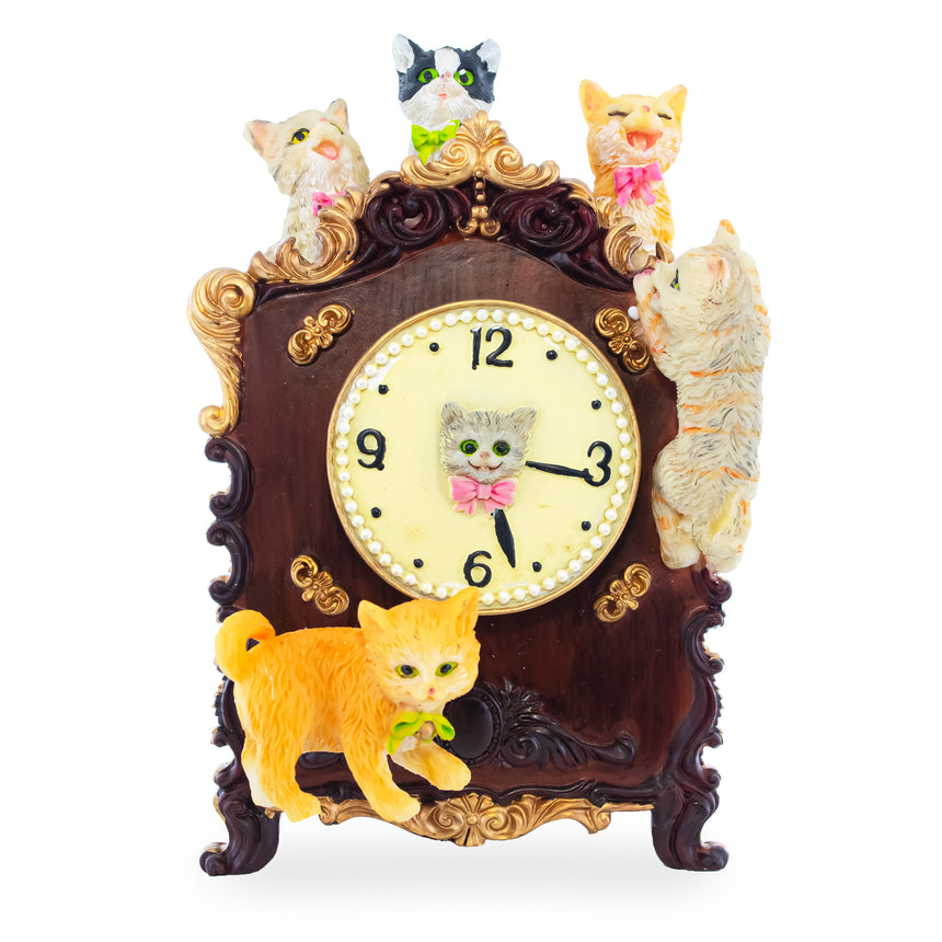 Whimsical Cat Clock Concert: Animated Musical Figurine with Playful Felines ,dimensions in inches: 6.1 x 4 x 3.3