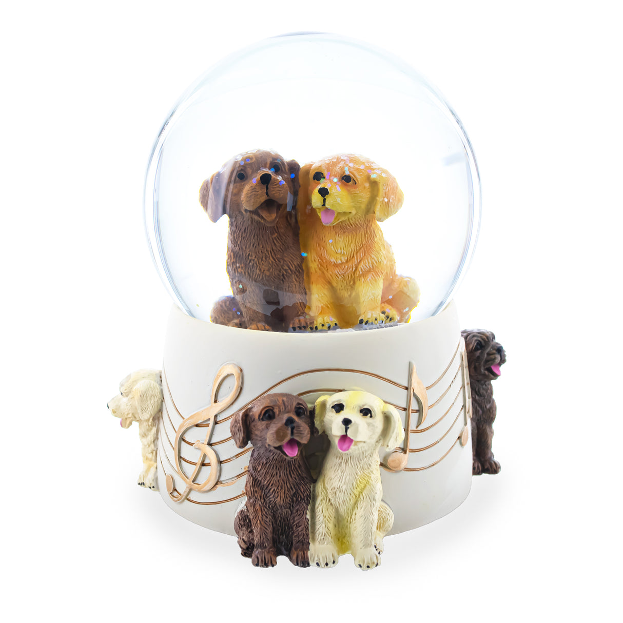 Resin Dogs Party Musical Water Snow Globe in White color