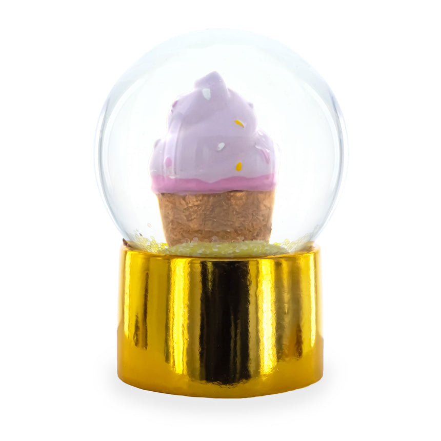 Golden Cupcake Elegance Mini Water Snow Globe ,dimensions in inches: 2.5 x 1.5 x 1.5