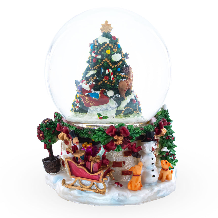 Resin Santa's, Snowman and Canine Companions Musical Water Snow Globe in Multi color Round