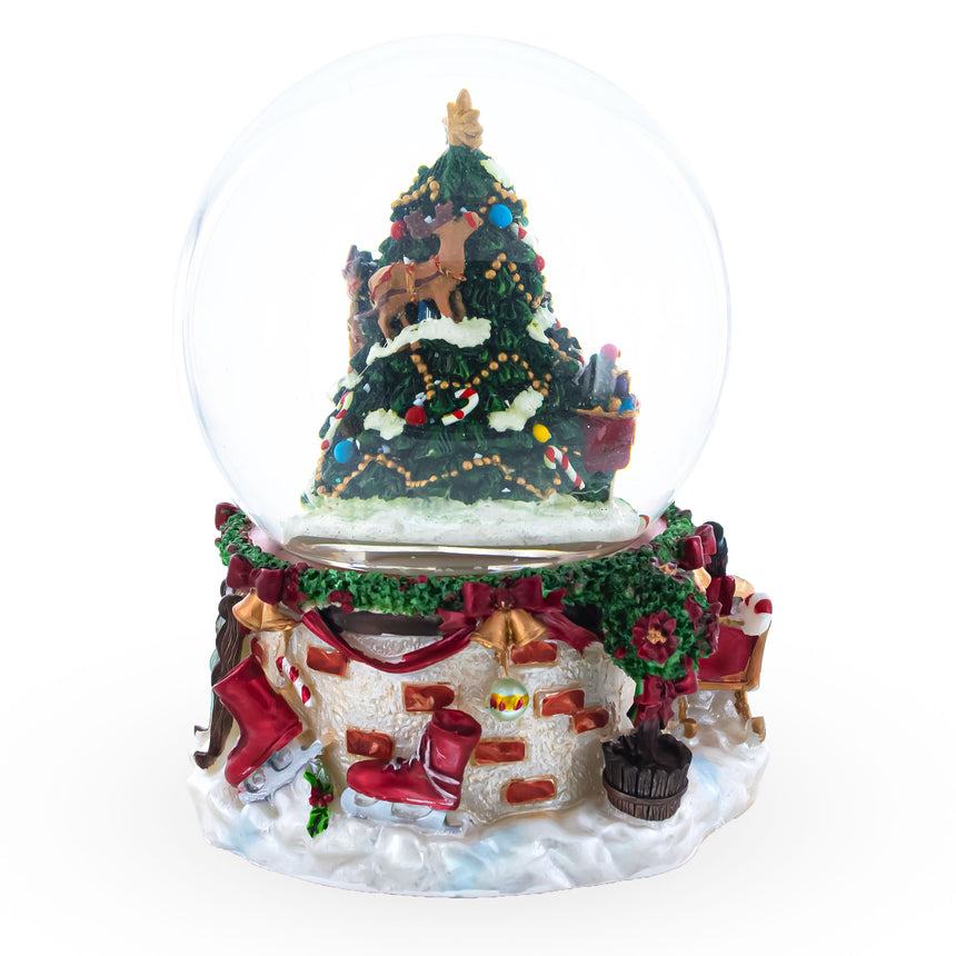 Santa's, Snowman and Canine Companions Musical Water Snow Globe ,dimensions in inches: 6.5 x 5 x 4.72