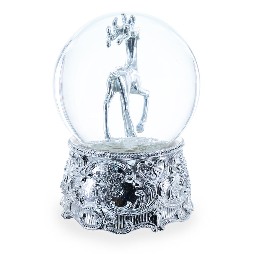 Silver Reindeer Serenade Musical Christmas Water Snow Globe ,dimensions in inches: 5.83 x 3.8 x 3.6