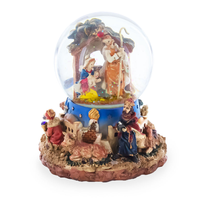 Resin Regal Gift Bearers Nativity Scene Musical Water Snow Globe in Multi color Round