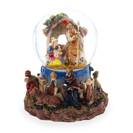 Resin Regal Gift Bearers Nativity Scene Musical Water Snow Globe in Multi color Round