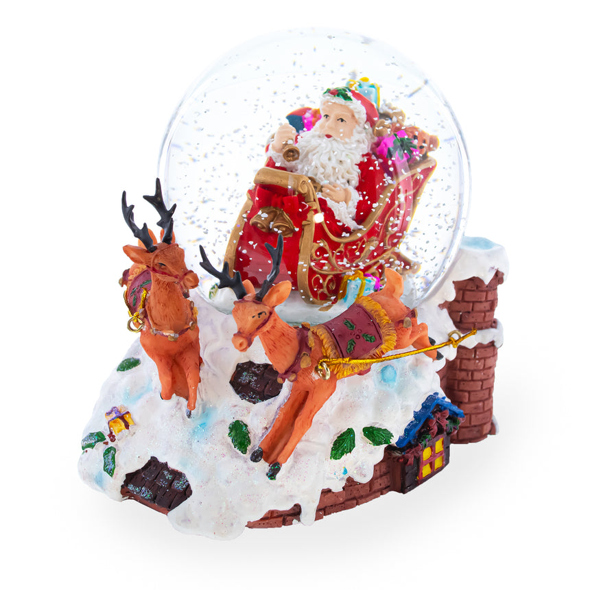 Resin Santa Delivering Gifts Musical Christmas Water Snow Globe in Multi color Round