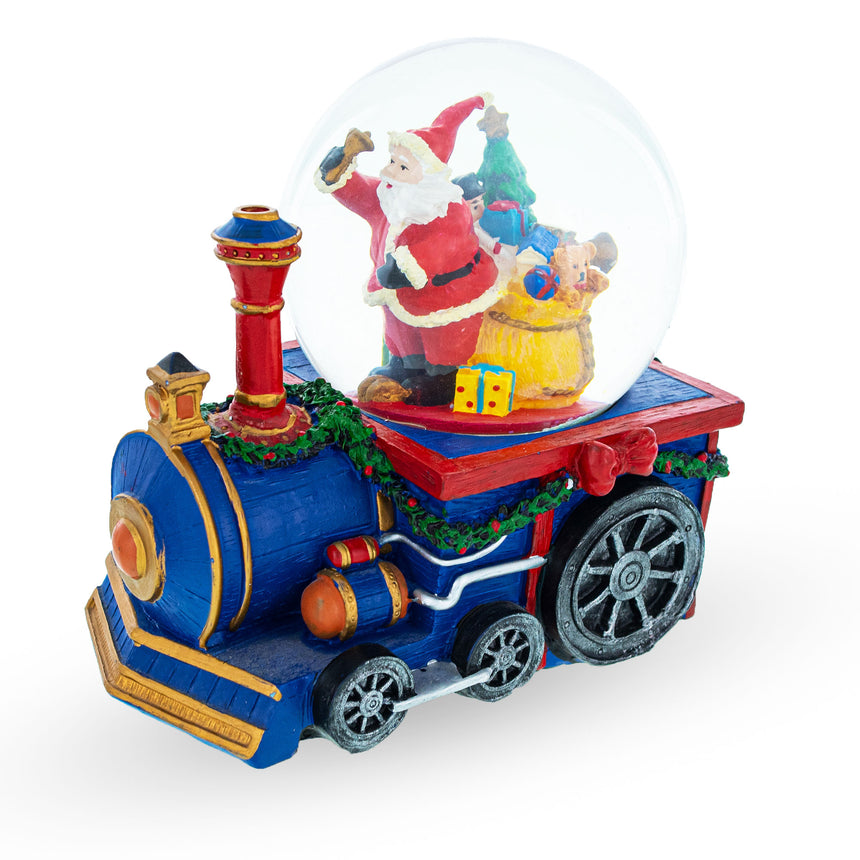 Resin Santa's Train of Gifts Musical Water Snow Globe in Blue color Round