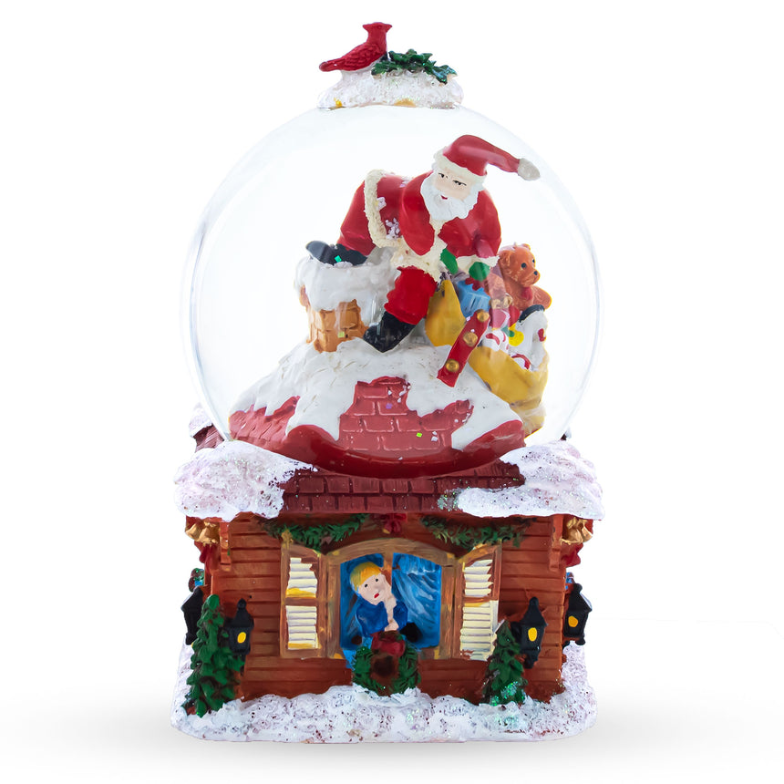 Resin Santa with Christmas Gifts Chimney Journey Musical Water Snow Globe in Multi color Round