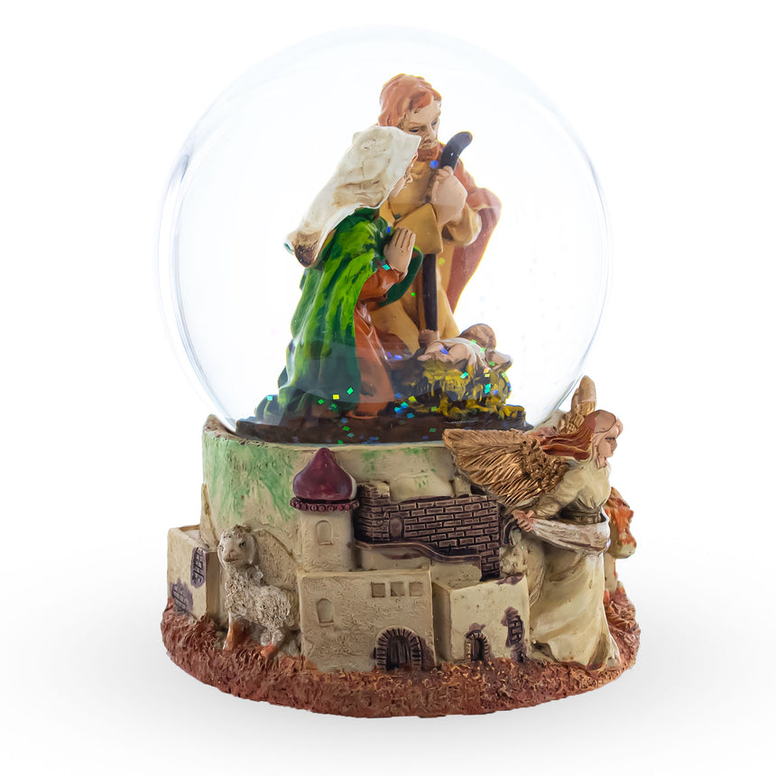 Nativity Scene and Divine Guardian Angel Musical Water Snow Globe ,dimensions in inches: 5.3 x 4.2 x 4.2