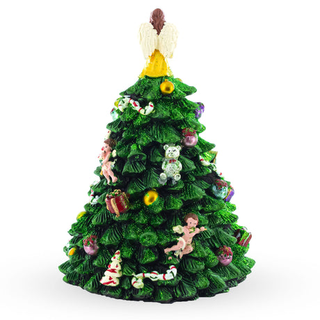 Wind-up Spinning Musical Christmas Tree with Angel Topper ,dimensions in inches: 6.45 x 4.5 x 4.5