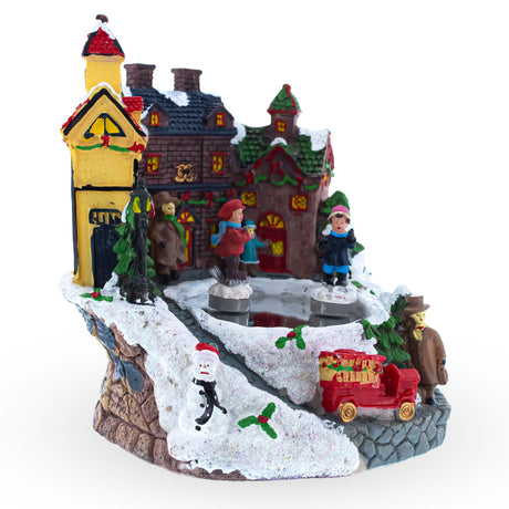 Winter Village Skating Animated Musical Christmas Figurine ,dimensions in inches: 6.7 x 6 x 6