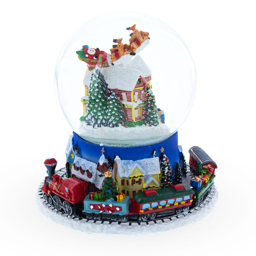 Resin Moving Train Base Musical Christmas Water Snow Globe in Multi color Round