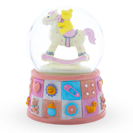 Lullaby Teddy on Rocking Horse Musical Water Snow Globe ,dimensions in inches: 5.72 x 4 x 4