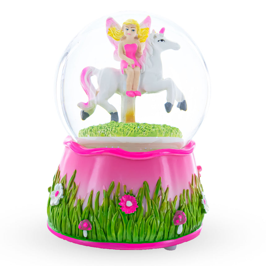 Glass Unicorn Carousel with Fairy Musical Water Snow Globe in Multi color Round