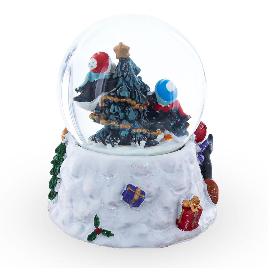 Penguins' Festive Tree Celebration Snow Water Globe ,dimensions in inches: 3.5 x 3 x 2.5