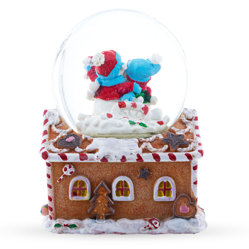 Gingerbread Cottage Snowmen Romance Musical Water Snow Globe ,dimensions in inches: 5.9 x 4.45 x 4