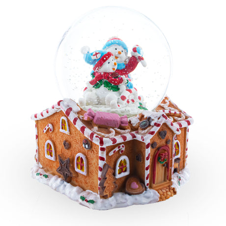 Gingerbread Cottage Snowmen Romance Musical Water Snow Globe ,dimensions in inches: 5.9 x 4.45 x 4