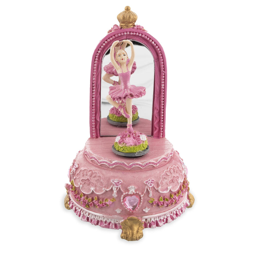 Resin Dancing Ballerina Spinning Musical Figurine in Pink color