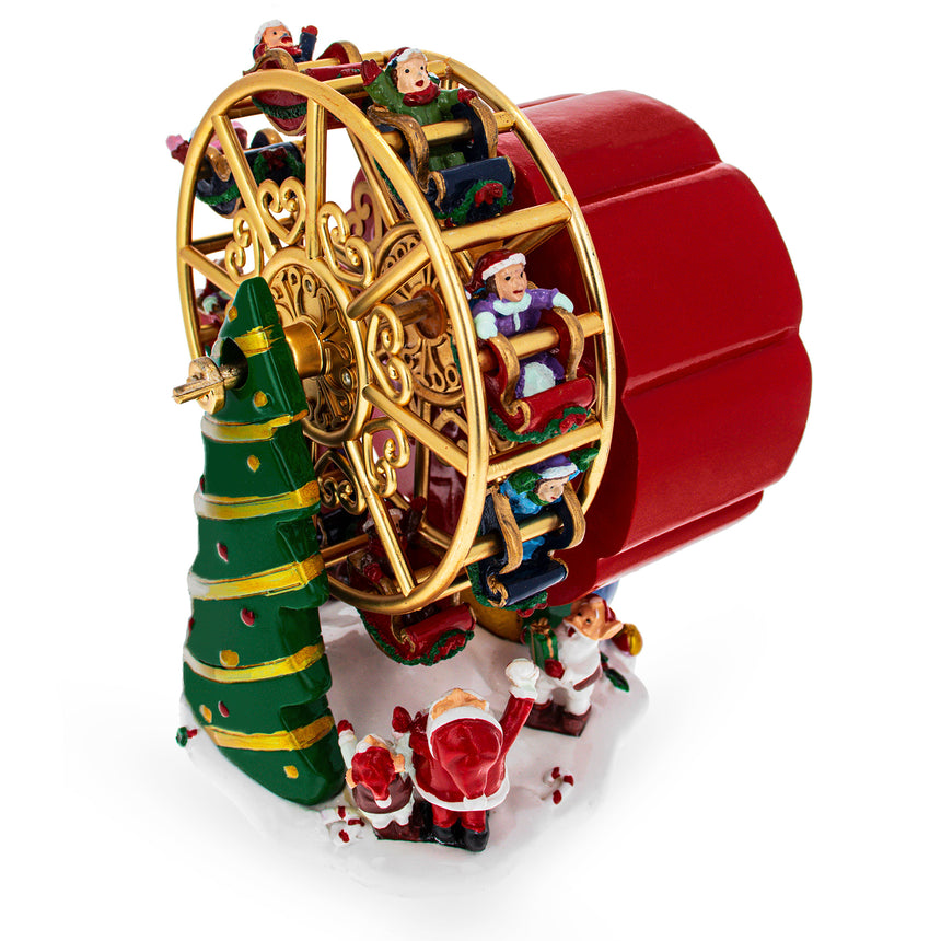 Resin Santa's Whirling Ferris Wheel Rotating Musical Figurine in Multi color