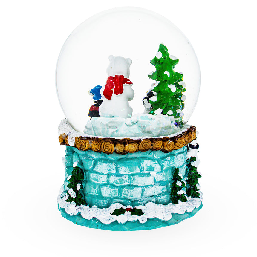 Bear and Penguins Fishing Musical Christmas Water Snow Globe ,dimensions in inches: 5.74 x 3.9 x 3.9