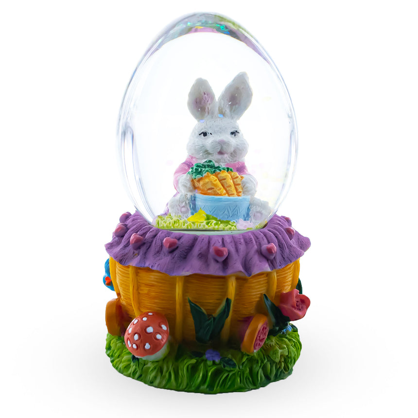 Resin Bunny and Carrots Basket Water Globe in Multi color