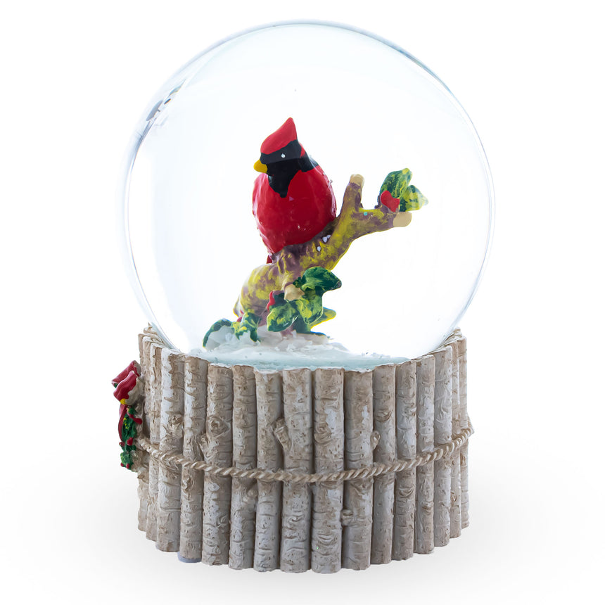 Red Cardinal on Birch Tree and Wreath Musical Water Globe ,dimensions in inches: 5.6 x 3.5 x 3.5