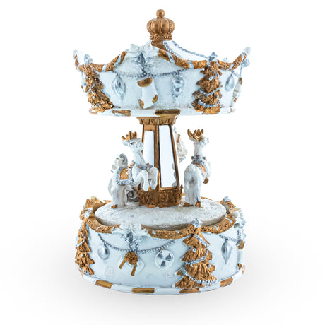 Santa's Reindeer Carousel: White Spinning Christmas Musical Box ,dimensions in inches: 6.2 x 4.1 x 4.1