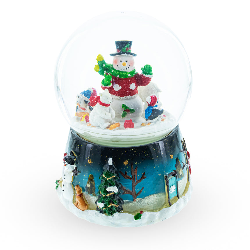 Resin Snowman, Polar Bears, and Penguins Musical Spinning Snow Globe in Multi color Round