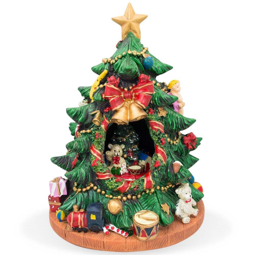 Resin Tabletop Tree Spinning Musical Christmas Figurine in Multi color Triangle