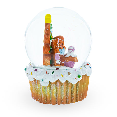 Gingerbread Family and Cupcake Musical Christmas Water Globe ,dimensions in inches: 5.6 x 4 x 3.8