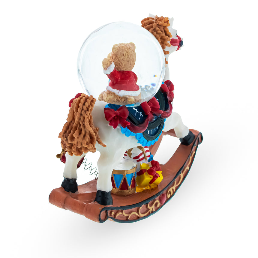 Teddy Bears' Rocking Horse Christmas Water Snow Globe ,dimensions in inches: 4.05 x 4 x 1.8