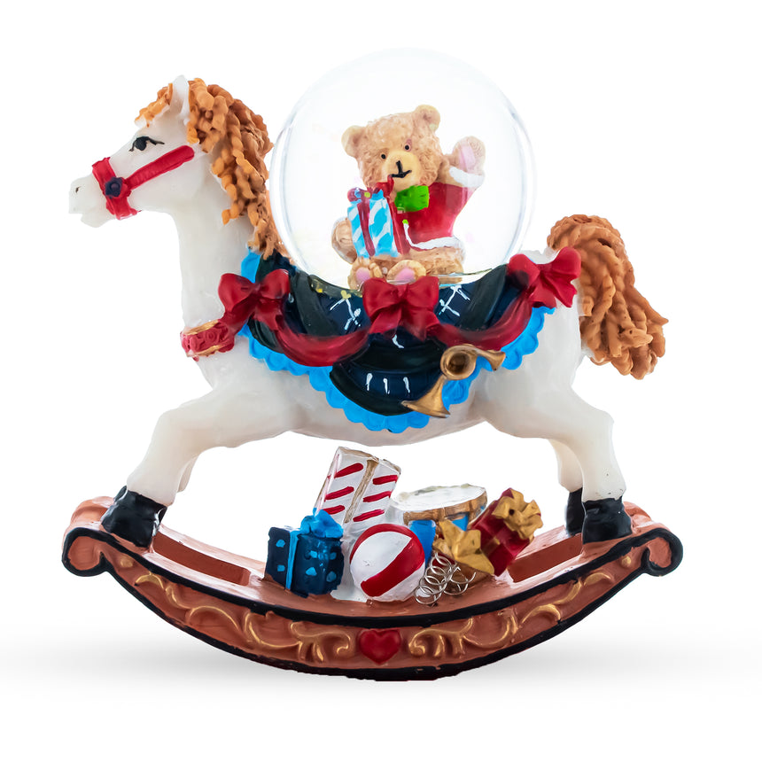 Resin Teddy Bears' Rocking Horse Christmas Water Snow Globe in Multi color