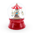 Resin Whirling Carousel Wind-up Spinning Horses Musical Water Globe in Red color Round