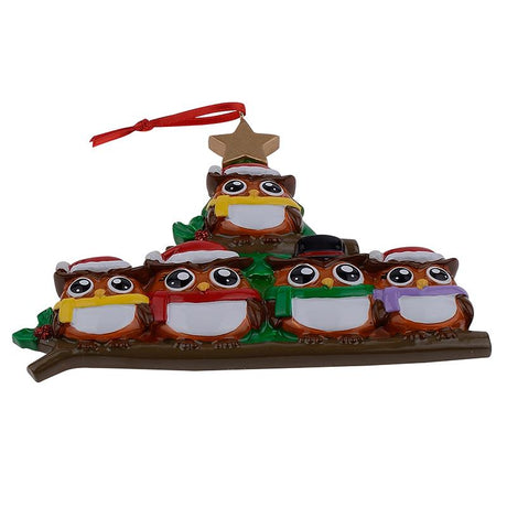 Family of 5 Owls Hand Painted Resin Christmas OrnamentChina ,dimensions in inches:  x  x