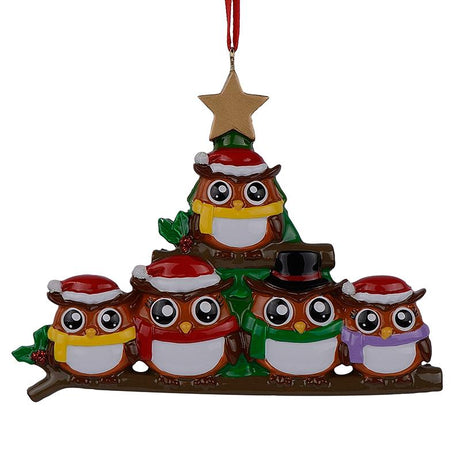 Resin Family of 5 Owls Hand Painted Resin Christmas Ornament in Multi color Triangle