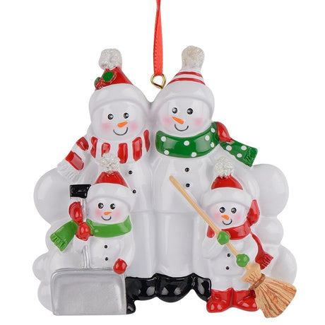 Plastic Family of 4 Snowmen Hand Painted Resin Christmas Ornament in Multi color Triangle